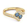 Кольцо-обход с двумя камнями London Blue Topaz и паве - Позолоченное стерлинговое серебро 925 пробы