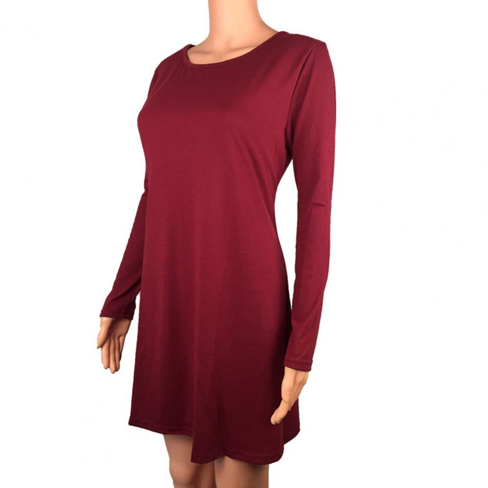 Осенне-весеннее женское платье с круглым вырезом, свободные длинные рукава, однотонное А-силуэтное плиссированное мини-платье, повседневная одежда для школы, работы, короткое, D