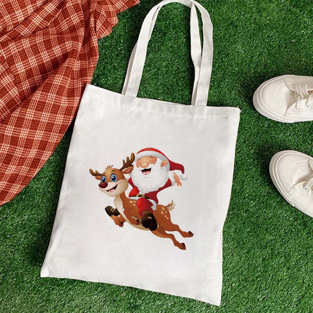 Большая вместительная сумка для книг, многоразовые рождественские сумки на плечо, ручная сумка Санта-Клауса, складная сумка для покупок, повседневная холщовая сумка-тоут, подарочные пакеты
