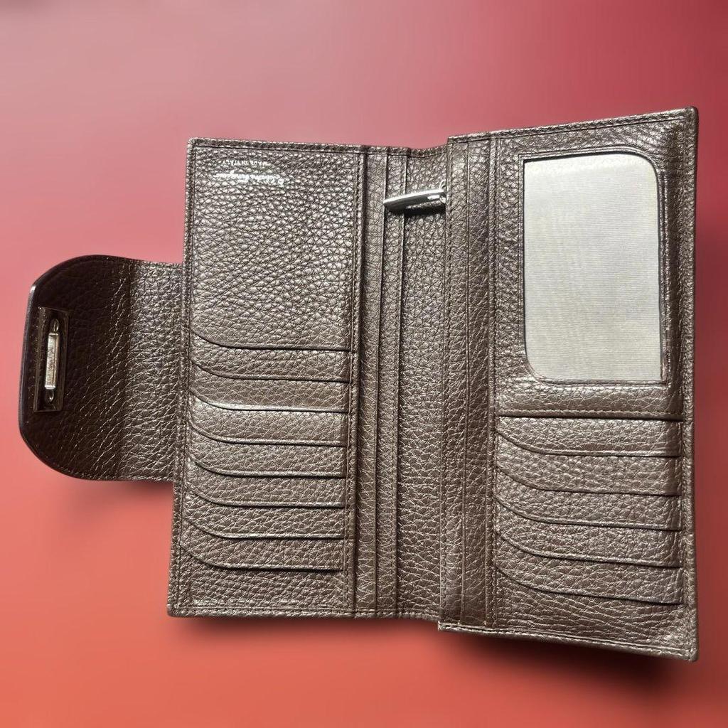 Used Salvatore Ferragamo long wallet brown Gancini card holder coin purse