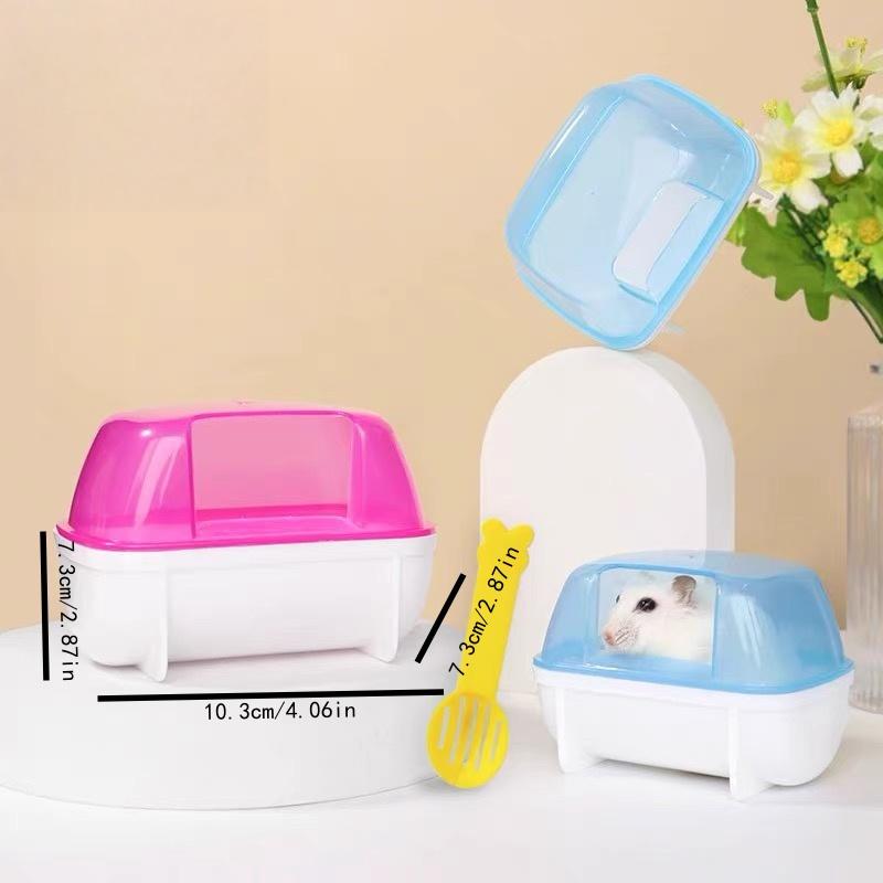 Туалет для хомяка, домик для купания шиншилл, ванная комната с золотым медведем, полностью прозрачная, с защитой от проливания, для песчанок и других мелких хамонов