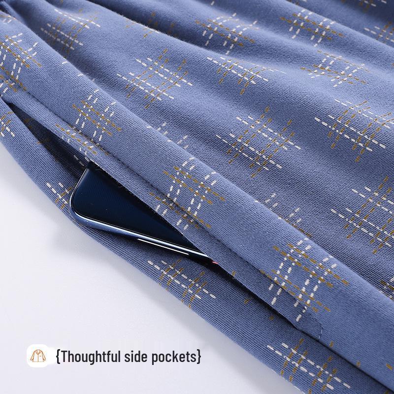 Мужской комплект пижамы с длинным рукавом из чистого хлопка с лацканами - Осенне-зимняя домашняя одежда из двух частей