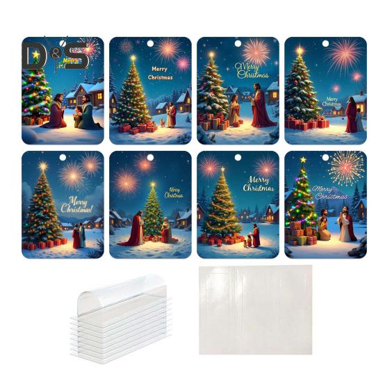 8 шт. Рождественская открытка Подвеска Рождественский кошелек Карты Двусторонняя лента Рождественская елка Печать Держатель для денег Украшение Зажим для денег Украшение