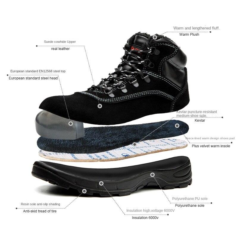 Новые зимние рабочие страховые ботинки плюс бархатные теплые высокие стальные носовые части противоударные противоударные водонепроницаемые утепляющие ботинки