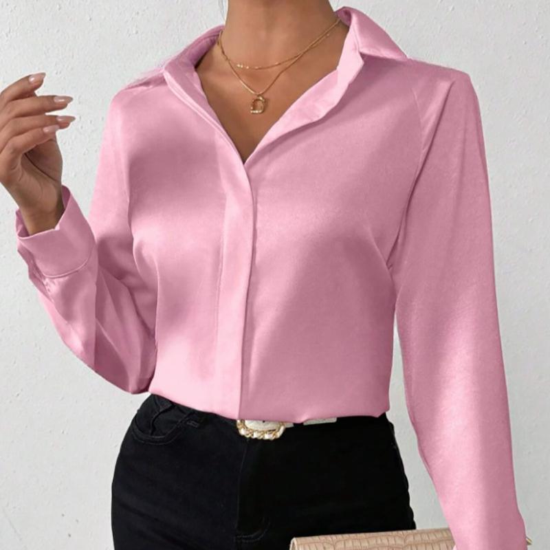 Рубашка с длинными рукавами из искусственного шелка и атласа для женщин, весна/лето 2025 г.