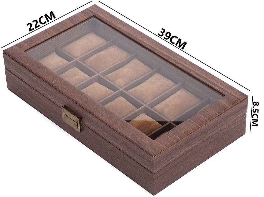 Reodoeer Wood Grain PU Watch Storage Case Box Watch Storage Box Collection Case for 12 Watches