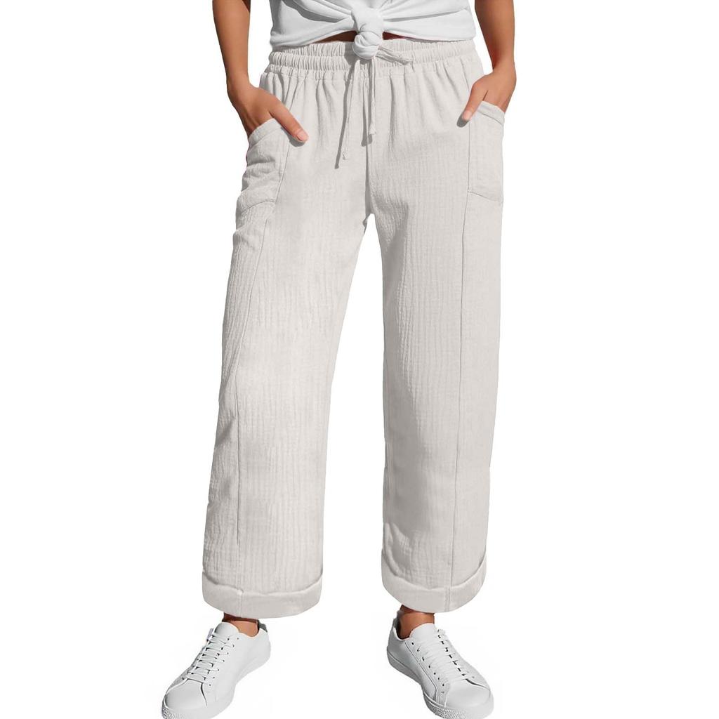 Women's Pants Fashion Casual Pants Solid Color Drawstring High Waist Pants With Pockets
