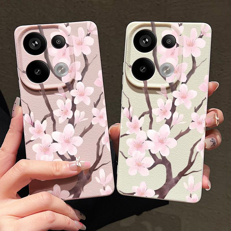 Чехол с рисунком сакуры в ручном стиле для Xiaomi 14T 13T 11T Pro Funda Redmi Note 14 13 Pro 5G 12 11 Силиконовый чехол с текстурой кожи