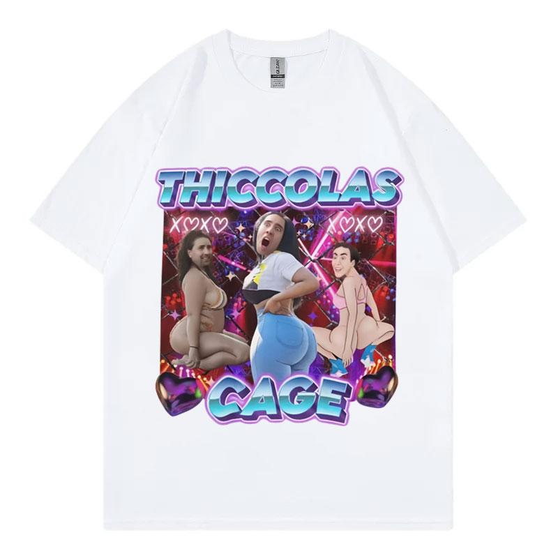 Thiccolas Cage Funny Meme T Shirt High Street Fashion Trend Short Sleeve Tshirt Men Women Clothing Harajuku Y2k Street Tshirts