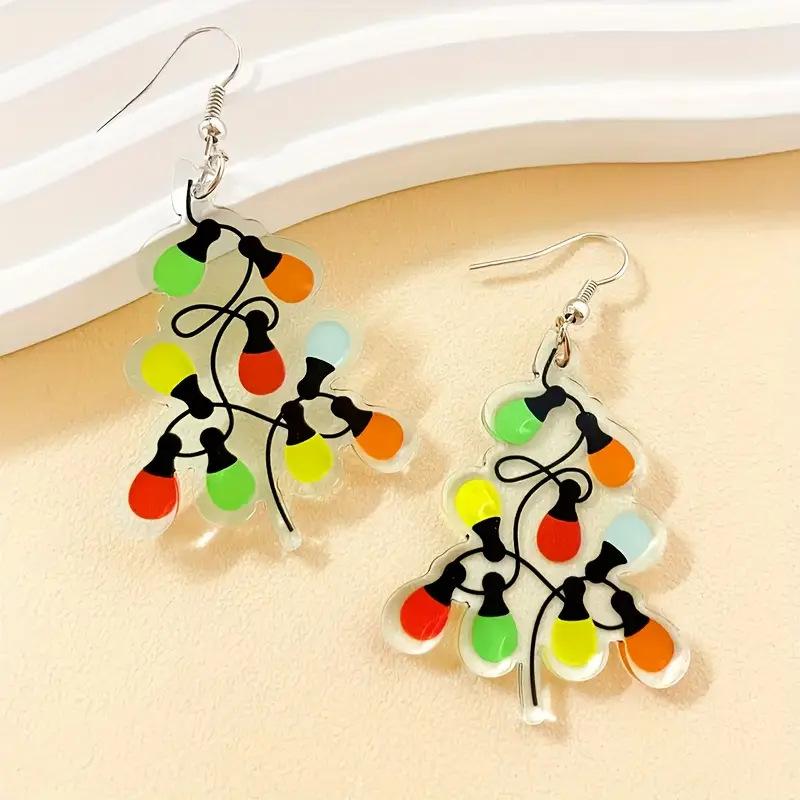 Cross-border new color light string earrings flat acrylic Christmas decoration European and American Christmas tree lantern earrings