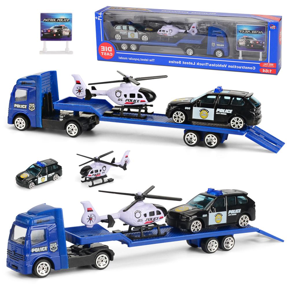 Mini Trailer Truck Toy, Alloy Plastic Construction Vehicle Truck Helicopter Models Gifts for Boys and Girls