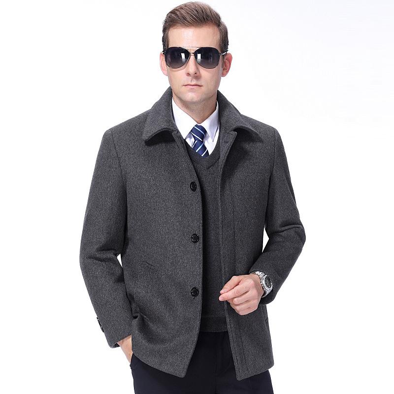 Осень и зима пальто из кашемира для мужчин среднего и пожилого возраста, шерстяные шерстяные куртки, пальто с лацканами, мужская одежда на пуговицах для папы, больших размеров