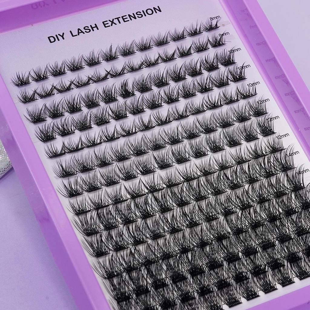 14 Rows Large Capacity Mixed Eyelashes with Thick Black Stem - Hot Melt Cluster Lashes in Various Lengths