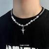 Trend Broken Bead Cross Titanium Steel Necklace For Men Women Charm Zircon Pendant Collar Sweater Chain Kpop Hip Hop Jewelry