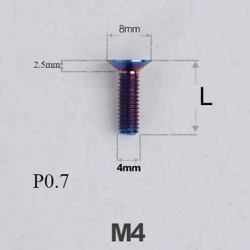 M4*8 10 12 14 16 18-50мм TC4 GR5 Титановый Сплав Torx Плоская Потайная Винт Болт для Велосипеда Велосипед Шоссейный Велосипед Различные Цвета