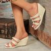Women's Beige 8.5cm Wedge Heel High Waterproof 1.5cm Platform Rivet Sexy Dance Sandals Hemp Rope Sole Slipper LFD-11011-D3