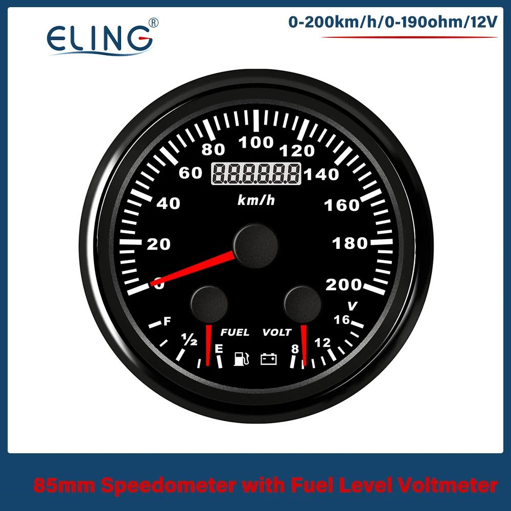 ELING 85mm Waterproof 60MPH 200km/h GPS Speedometer Odometer With Fuel Level Voltmeter With Red Backlight for Car Truck Boat