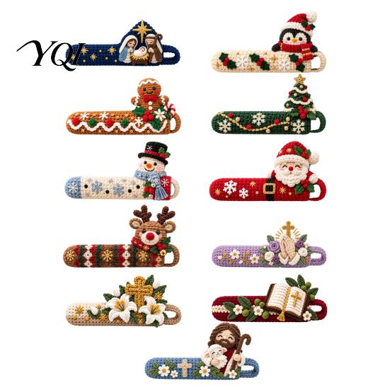 Festive Holiday Room Decor Christmas Door Handle Cover, Knitted Lever Handles Cute Santa Gingerbread Static Free Covers Man Penguin, Sleeve