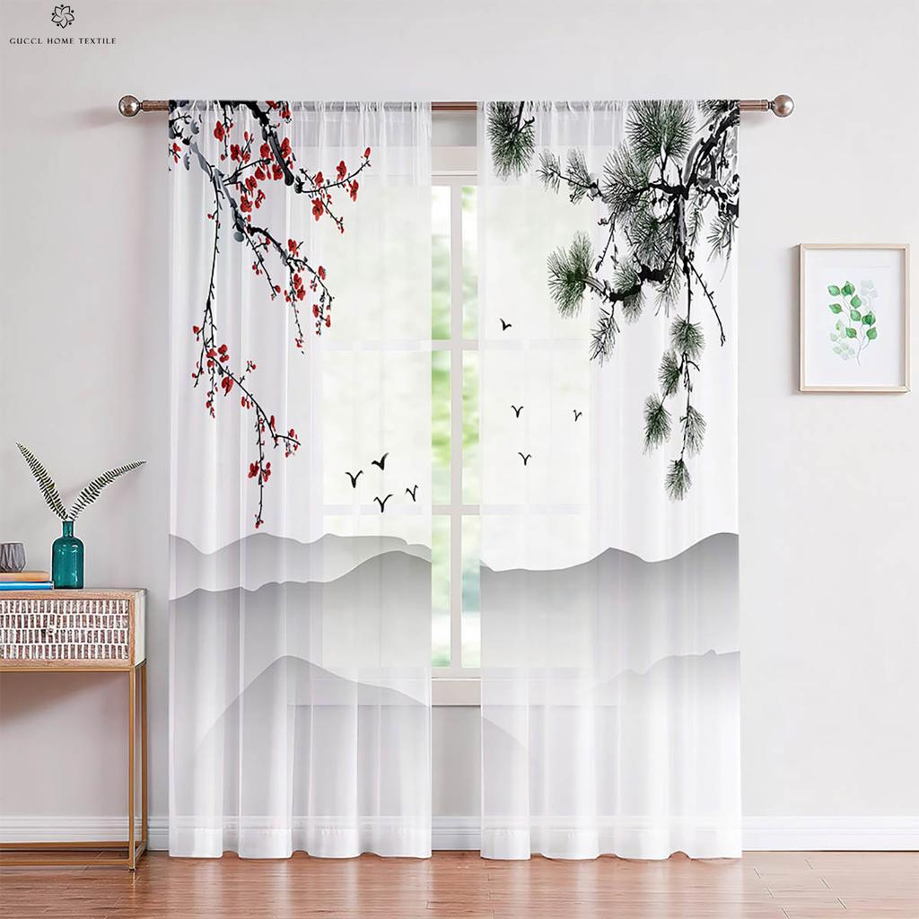 Чернильный пейзаж персиковый цвет национальный стиль принт занавеска спальня гостиная кабинет дзен декоративная занавеска домашний текстиль 2 шт