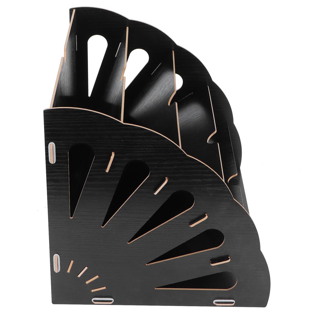 Wooden MultiSlot Storage Rack Office Supplies Desktop File Organizer for Home Office(Black )
