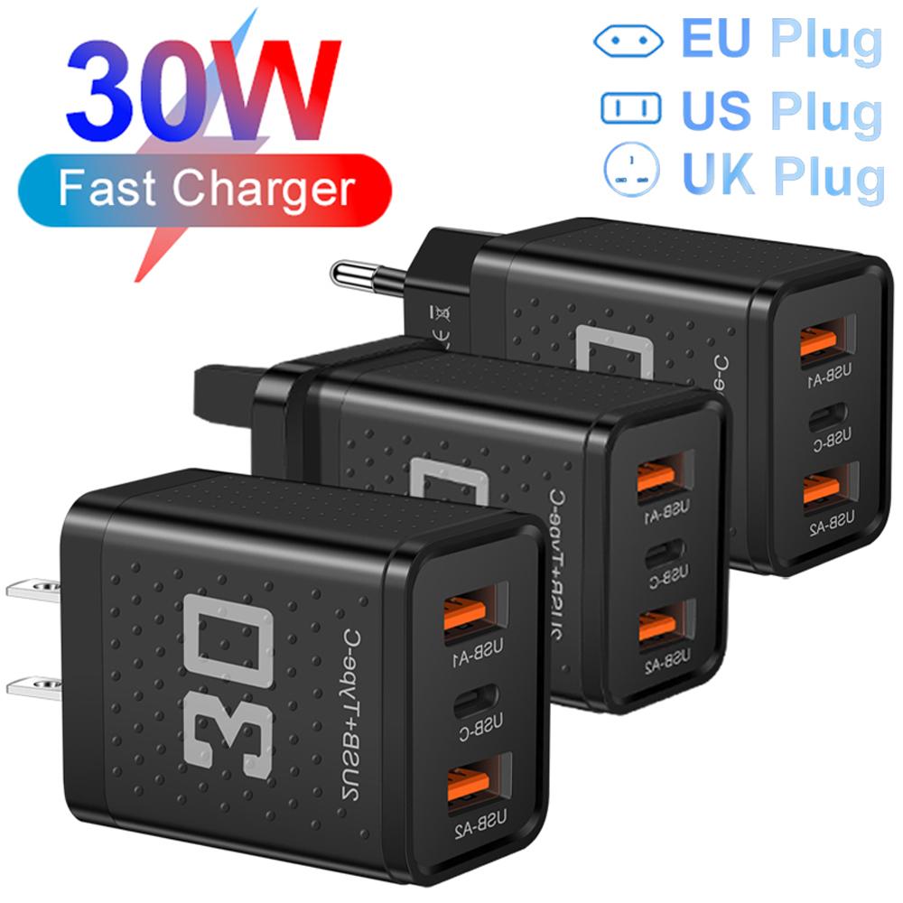 Зарядное устройство USB C 30 Вт PD Быстрая зарядка мобильного телефона Тип C PD Сетевой адаптер Вилка EU/US/UK для IPhone 16 Xiaomi 15 Samsung S24