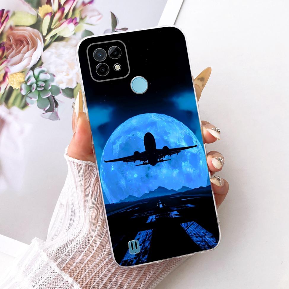 Clear Cover For Realme C21 Case RMX3201 Cute Cat Fashion Butterfly Funny Painted Phone Casing For Real me C21