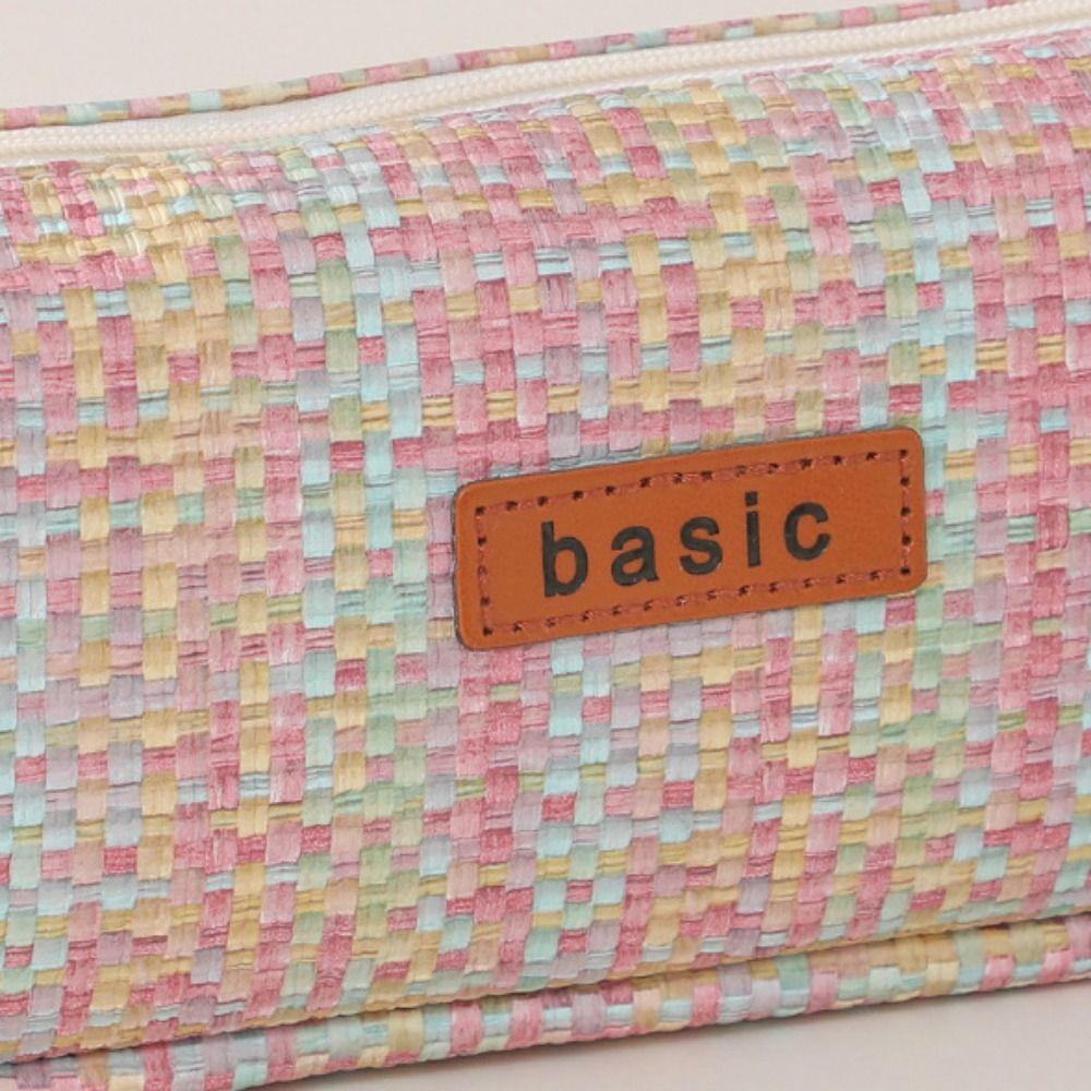 Kawaii Woven Pencil Case INS Simplicity Scratch-proof Cosmetic Storage Bag Little Fragrance Canvas Plaid Pen Bag Girls