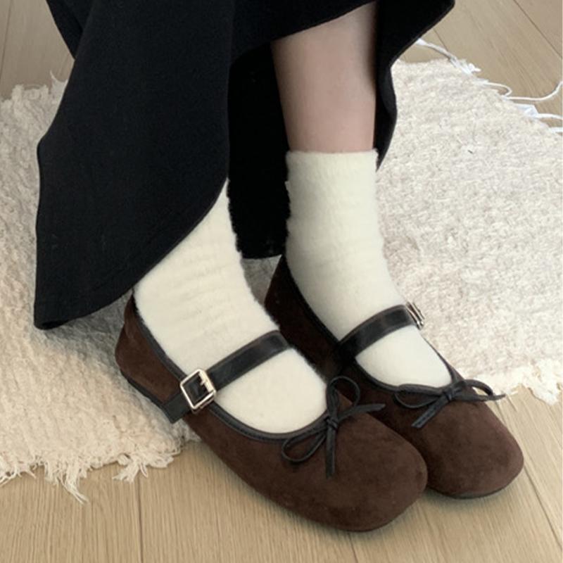 Модные женские замшевые балетки с короткими каблуками, туфли-лоферы с бантом, женская обувь 2025 года, повседневная обувь для ходьбы, зимняя обувь Мэри Джейн, Zapatillas