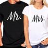 Футболка для пар с надписью «King Queen» Футболка для пар с надписью «MR MRS» Летняя модная женская футболка Повседневные топы с круглым вырезом Футболка для влюбленных