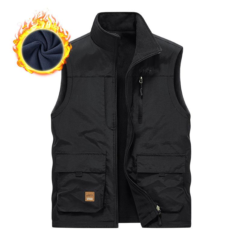 New Men's Casual Plus Velvet Double-sided Vest In Autumn and Winter Multi-bag Photography Vest Outdoor Vest Thermal Jacket