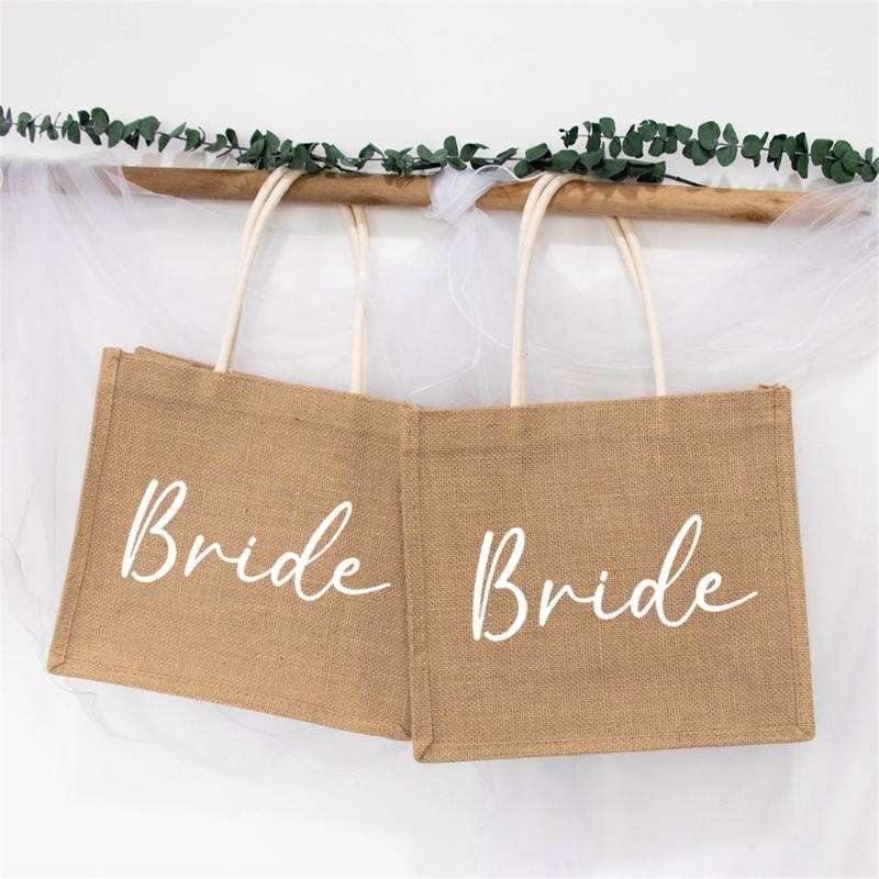 Burlap Hand Bag For Weddings Breathable Natural Fabric Large Capacity Reusable Bridal Party Gift Bag With Wide Handles