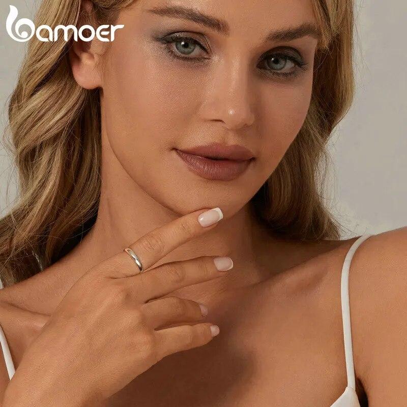 Bamoer из стерлингового серебра 925 пробы, минималистское металлическое блестящее кольцо, штабелируемое простое кольцо на палец для женщин, гипоаллергенное ювелирное изделие, подарок