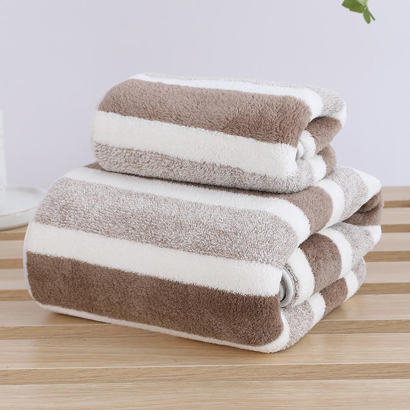 Soft Absorbent Warp-Knit Coral Fleece Towel with Thin Stripes - Thickened Face Wash Towel with Customizable Logo
