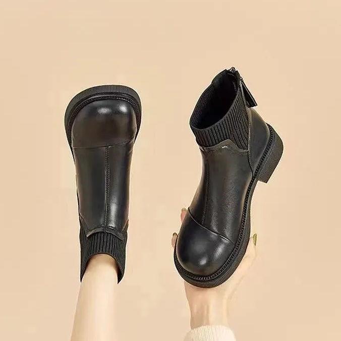 Ботинки на мягкой подошве женские осенне-зимние бархатные французские короткие ботинки ретро износостойкие модные универсальные ботинки челси