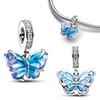 Original Charms Copper Blue & Yellow Glass Butterfly Dangle Charm Fits 3Mm Original Bracelet For Women Diy Jewelry Gifts