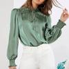 Spring Autumn Elegant Solid Color Round Neck Long Sleeve Strap Straight Tube Silk Women's Top Blouses & Shirts