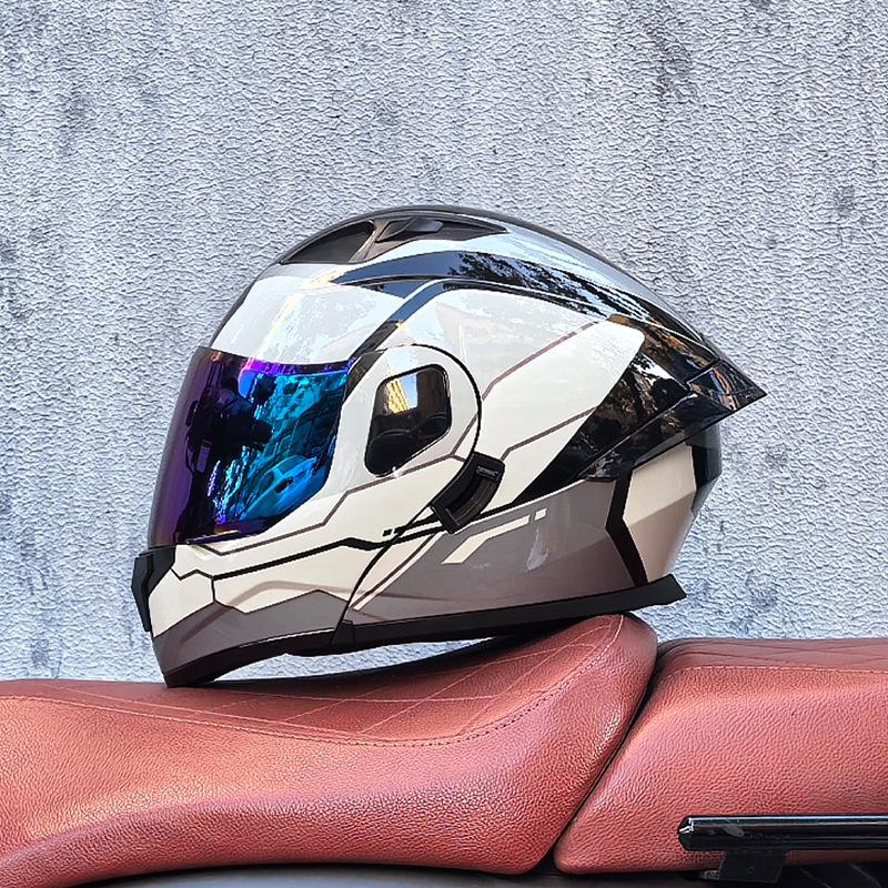 Small Shell Helmet Peel-off Helmet Motorcycle Helmet Locomotive Double Lens Men's and Women's Four-season Motorcycle Cruise Helmet Large