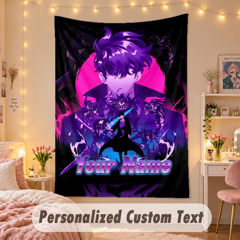 Custom Personalized Tapestry,Solo Leveling Print Custom Name Text Wall Art Hanging for Bedroom