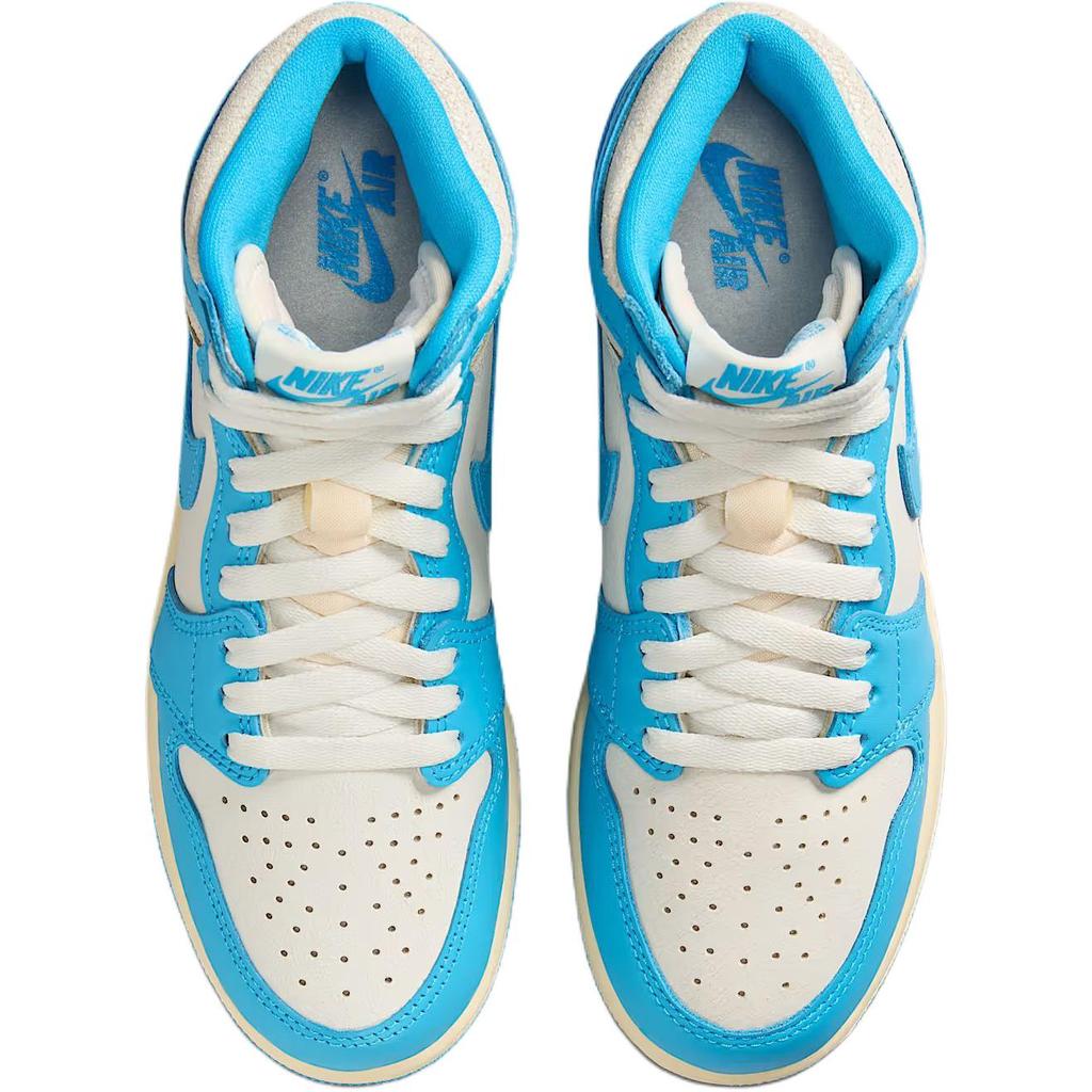 Jordan Air Jordan 1 UNC Скользкие Устойчивые к истиранию Высокие Детские Баскетбольные Кроссовки Бело-Синие FD1437-402
