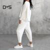 2 Pcs/Set Women Top Pants Suit Round Neck Long Sleeves Solid Color Irregular Sweatshirt Drawstring Elastic Waist Trousers Daily Wear Sport Outfit