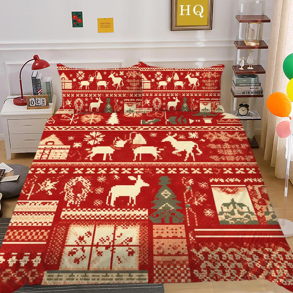 Рождественская печать 3D-печать Полиэстеровая наволочка Пододеяльник Набор из двух или трех предметов