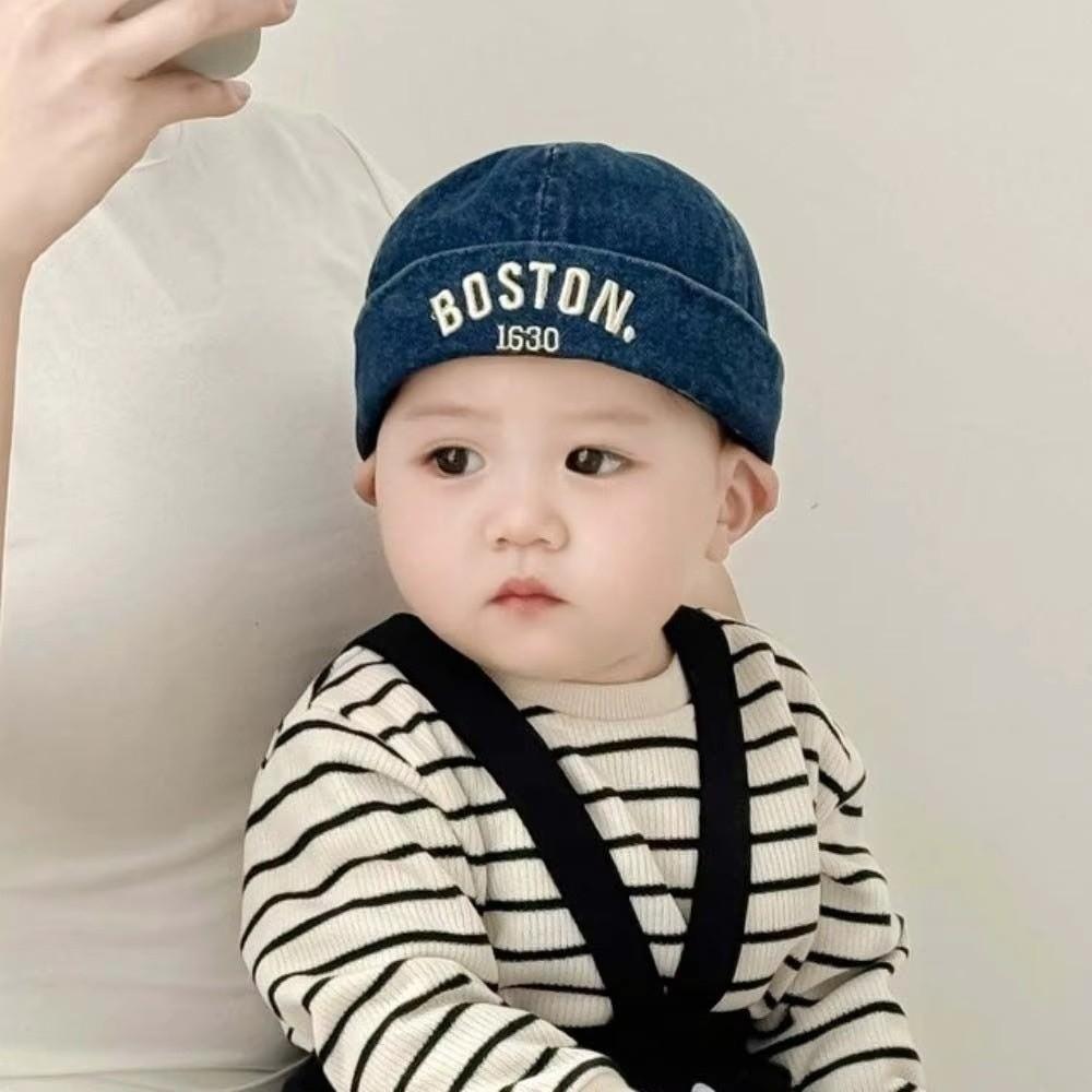 Letter Embroidered Baby Brimless Hat Adjustable Sun Protection Children Melon Beanie Breathable Cotton Denim Landlord Cap Summer