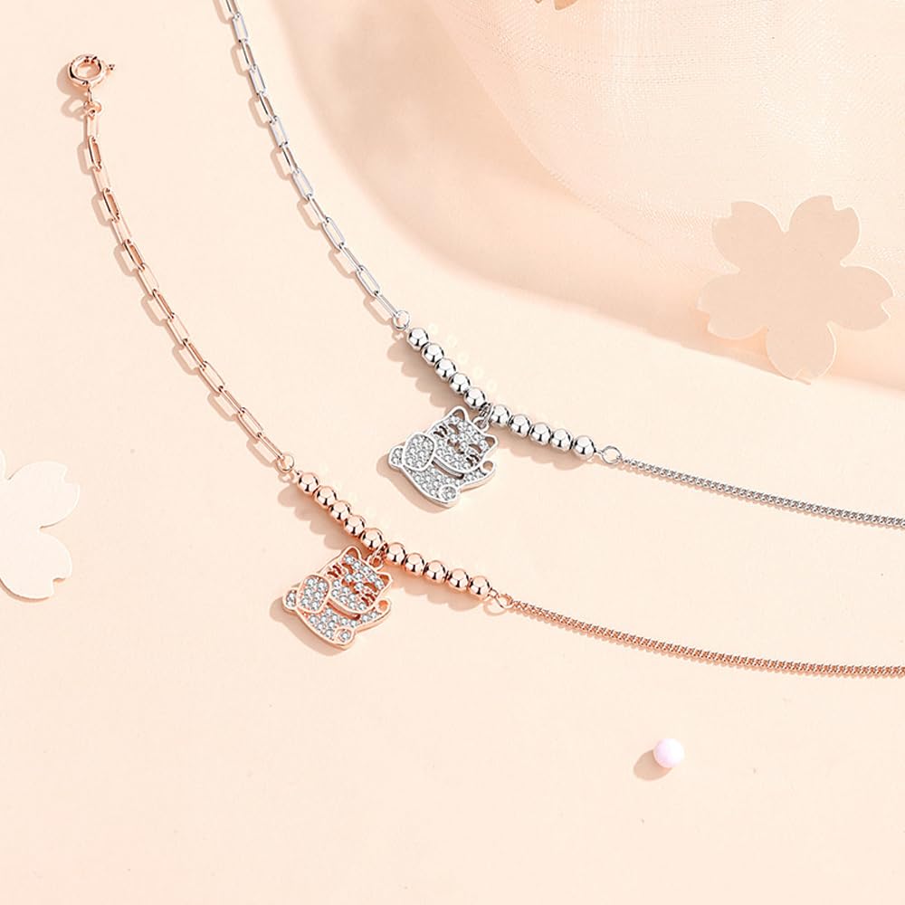 Кошачий браслет из роскошного стерлингового серебра 925 пробы, популярный милый кошачий отпечаток лапы, поставляется в эксклюзивной коробке, женский, серебряный, браслет, кошка, браслет, ювелирное изделие, (Розовое золото-А)