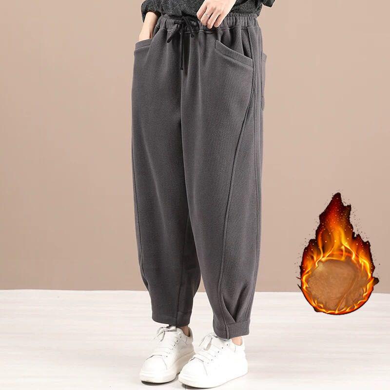 Зимние утепленные спортивные штаны из бархата и трикотажа из хлопка, женские свободные повседневные брюки в стиле ретро большого размера