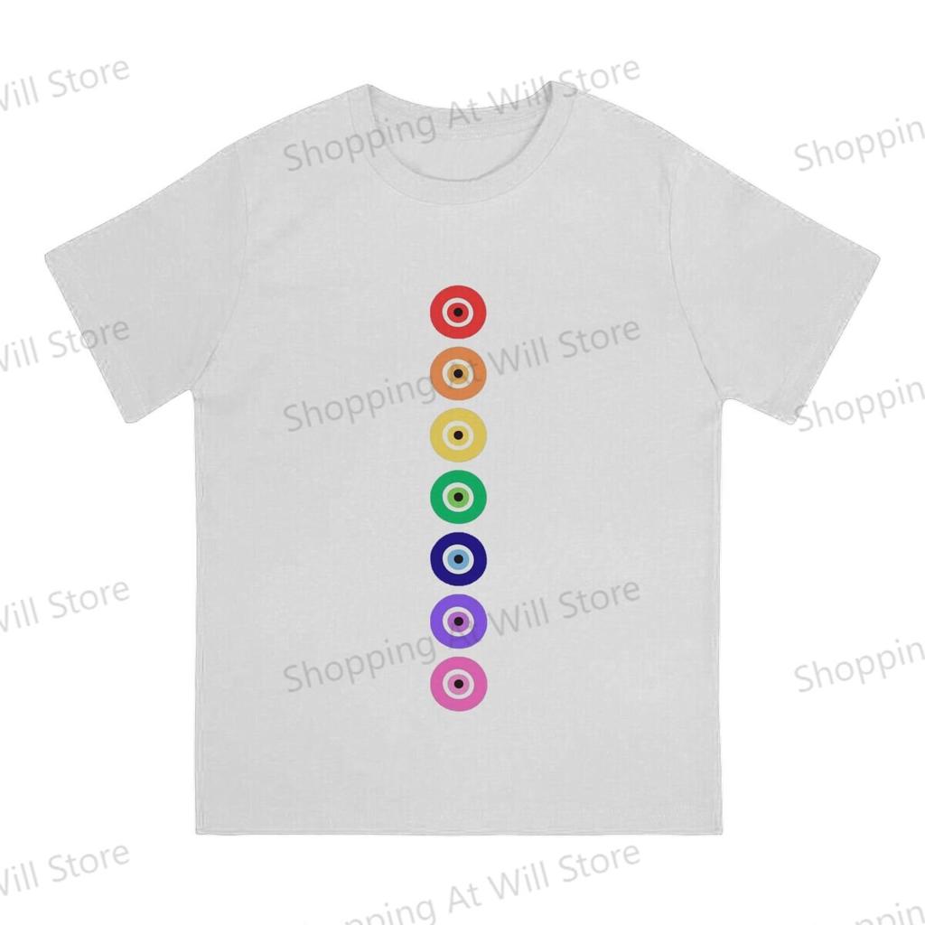 Tops  Cotton Fun Fashion Rainbow Evil Eye Unisexs and Womens Tshirts  Short sleeved fun print