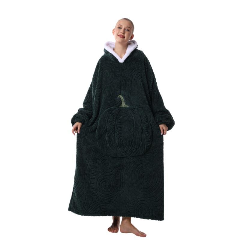 Носимый плед-халат с капюшоном для женщин и мужчин, оверсайз, зимний, теплый, флисовый свитшот-плед из фланели, толстый флисовый плед с рукавами и карманом