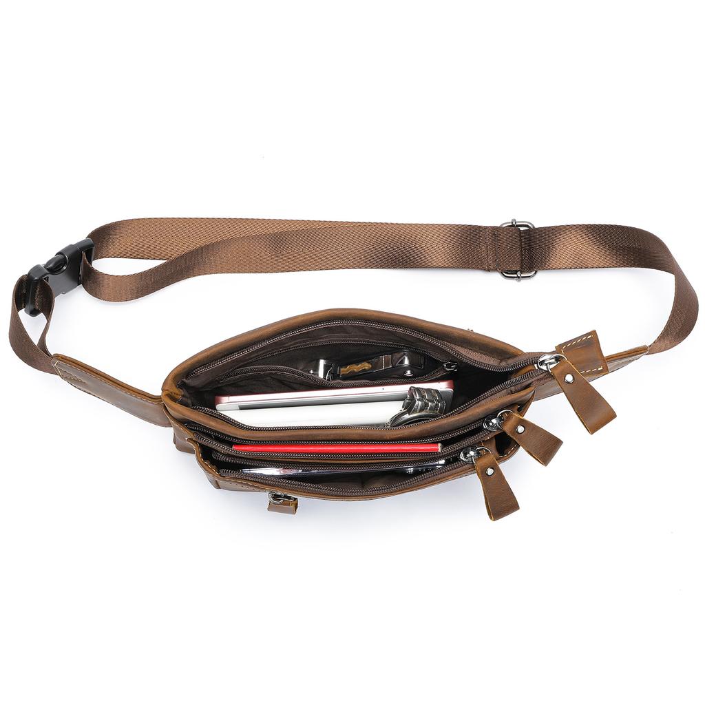 Винтажная специализированная спортивная поясная сумка Crazy Horse, кожаная мужская многофункциональная сумка через плечо для поездок на работу и учебу