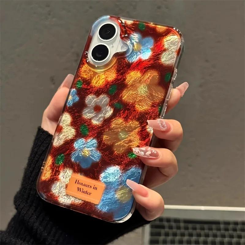 Perforated Vortex Shell IND Retro Small Flower Phone Case For iPhone 11 12 13 14 15 16 17 Pro Max XR X XS 7 8 16 Plus Soft Cover