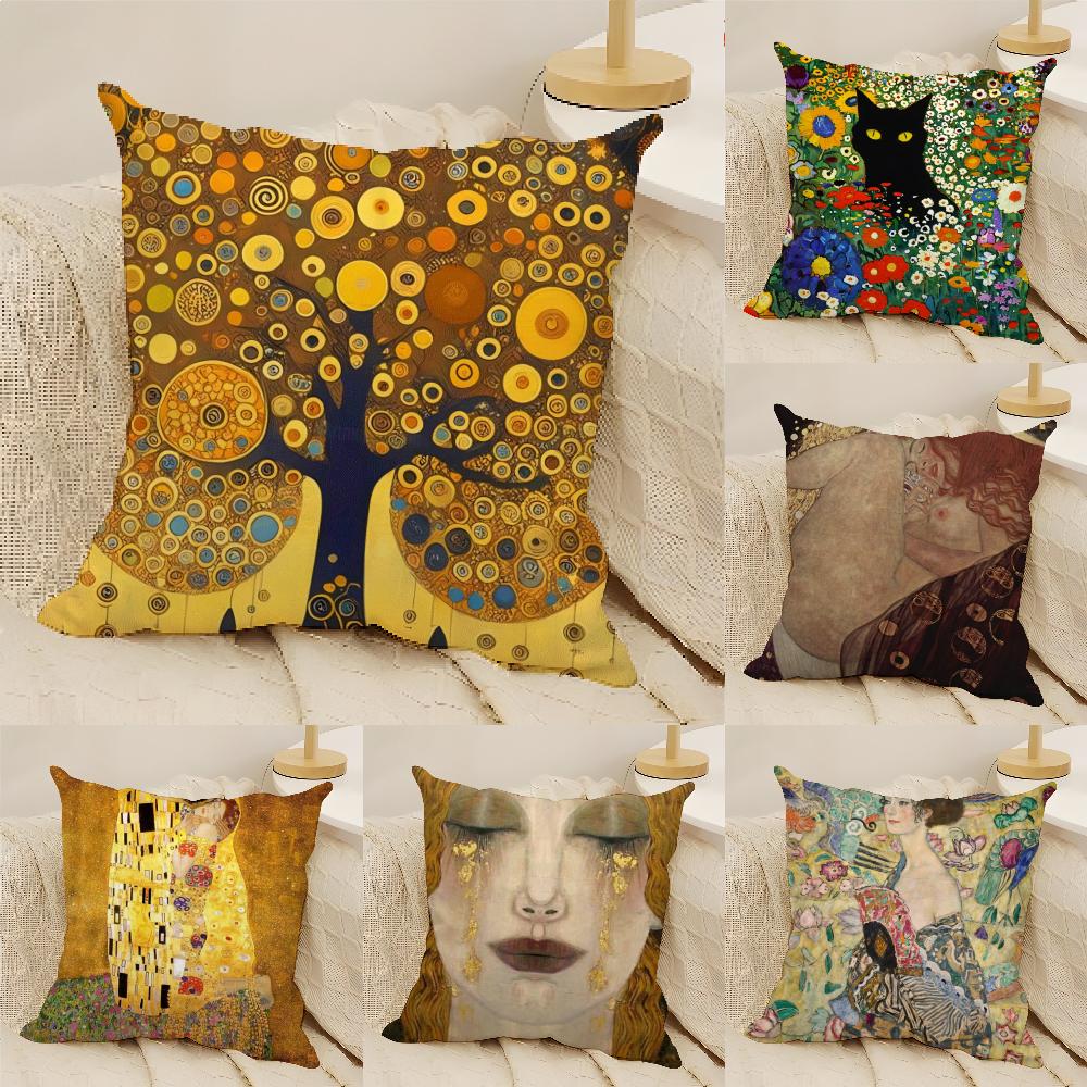 Gustav Klimt Oil Painting Pillow Case Linen Cushion Covers For Decorative Sofa Home Pillows Case Car Chair Pillows Cases