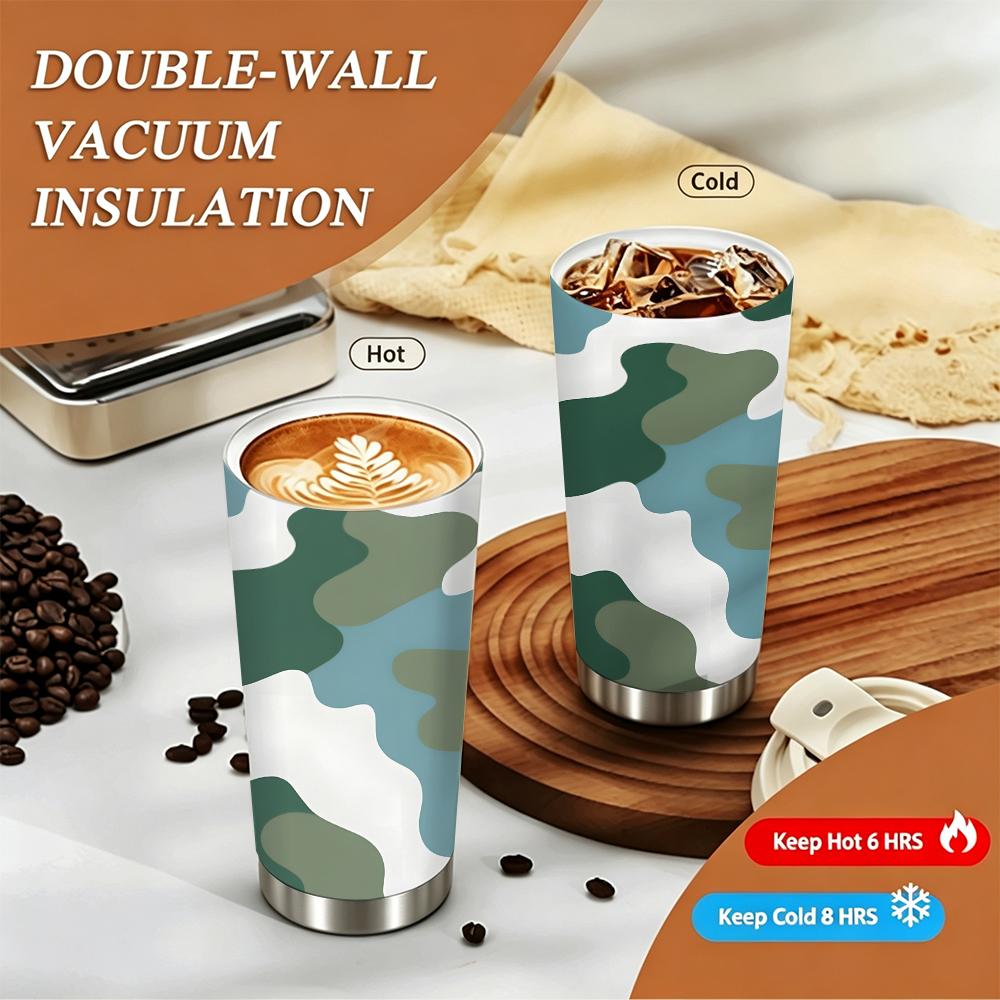 Green Blue Abstract Camo Pattern Stainless Steel Insulated Coffee Tumbler, Vacuum Travel Mug for Hot Cold Drinks Office Commute